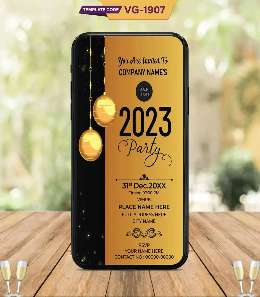 New Year 2025 Party Invitation Card | Elegant Office Event E-Invite | VG-1907