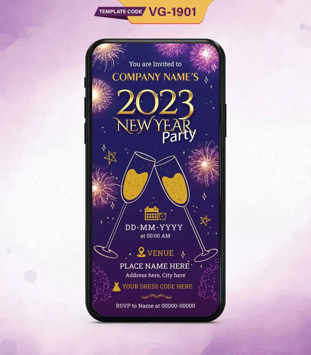 New Year Invite Card | Corporate Celebration Party E-Invite | VG-1901