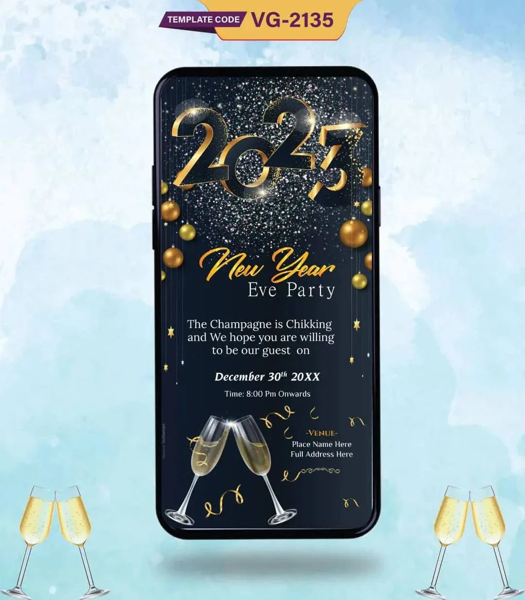 New Year Invitation | Sparkling Eve Party Digital Invite | VG-2135