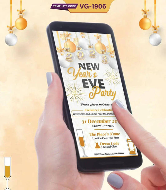 New Year’s Eve Party Invitation Card | Glamorous 2025 Celebration E-Invite | VG-1906