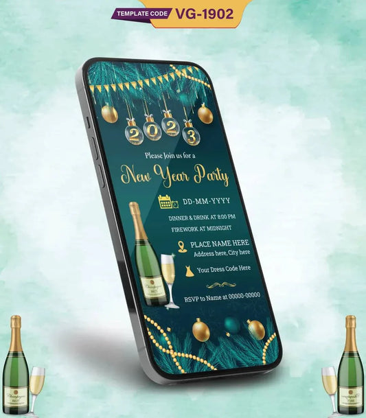 New Year Celebration Invitation | Elegant Midnight Party E-Invite | VG-1902
