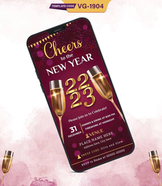 New Year Invitation Templates | Cheers to 2023 Party E-Invite | VG-1904