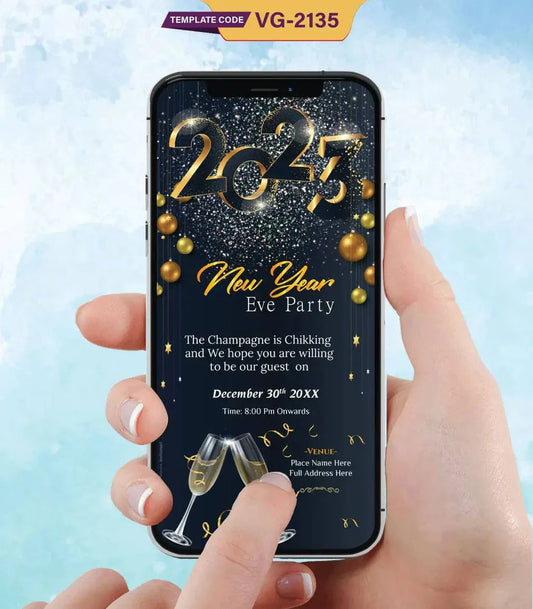 New Year Invitation | Sparkling Eve Party Digital Invite | VG-2135