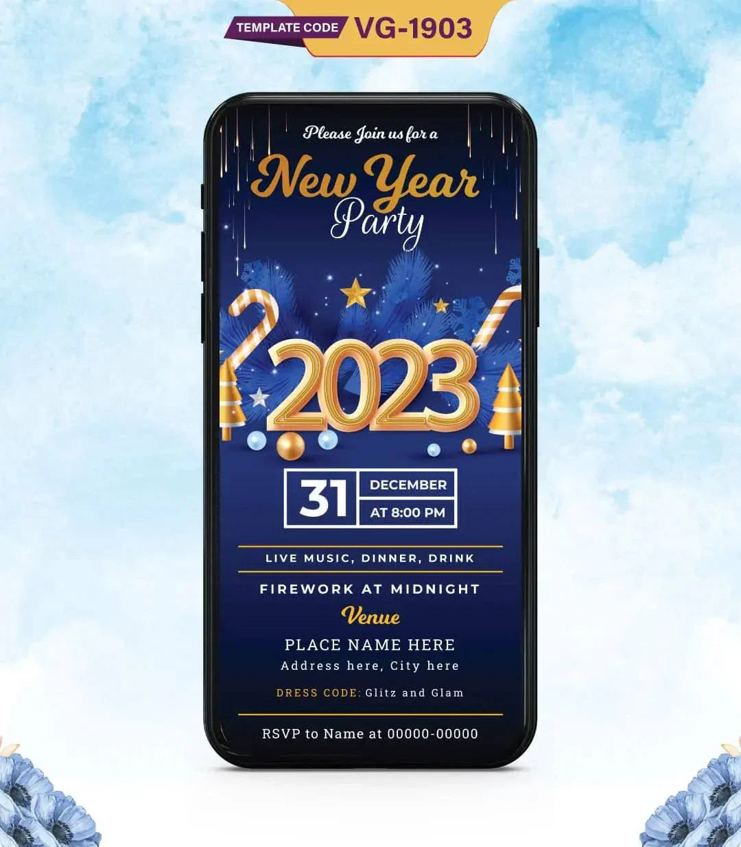 New Year Party Invitation | 2023 Celebration E-Invite | VG-1903