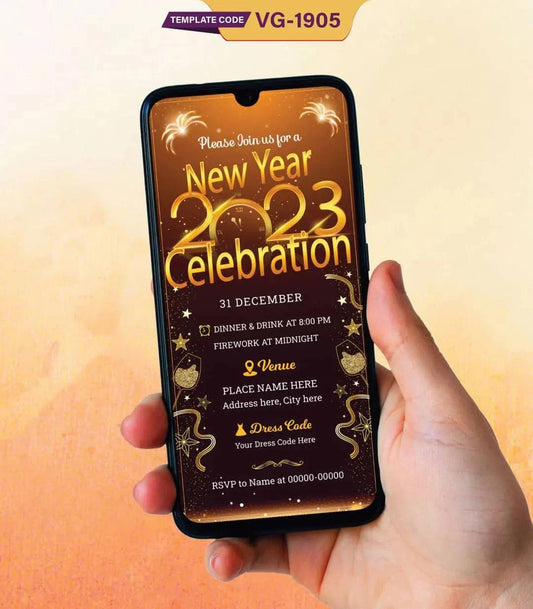 New Year’s Eve Party Invitations | Golden Celebration Digital Card | VG-1905