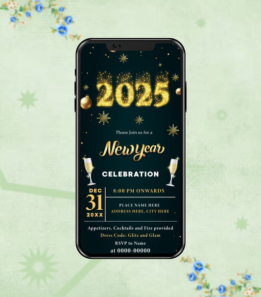 New Year Invitation Card 2025 | Glitter & Glam Celebration | NY-01